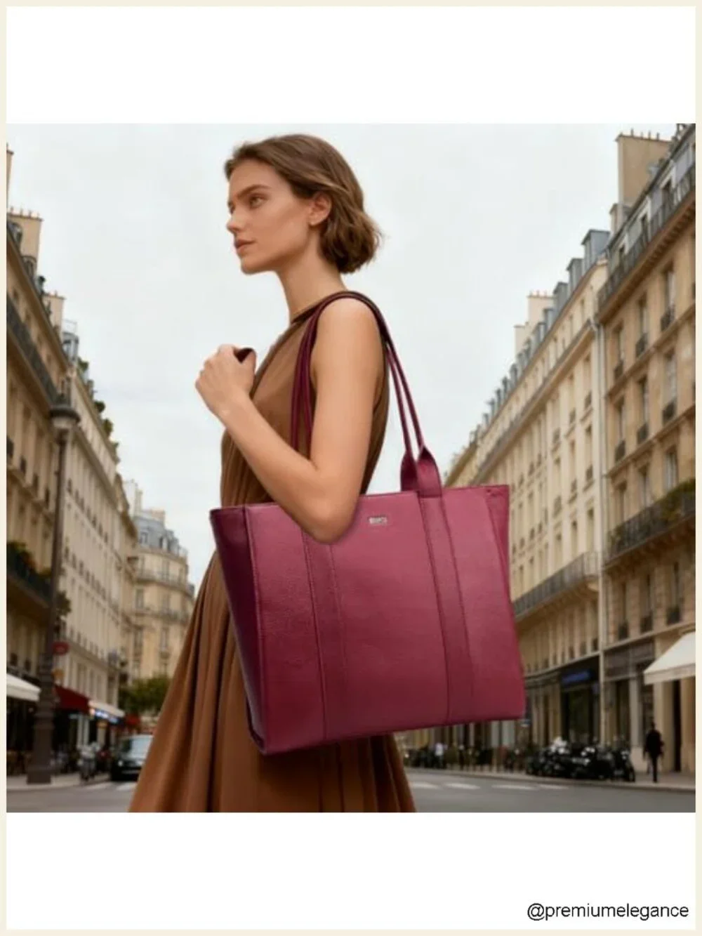 Full-Grain Pebbled Genuine Leather Work Tote, 15.6